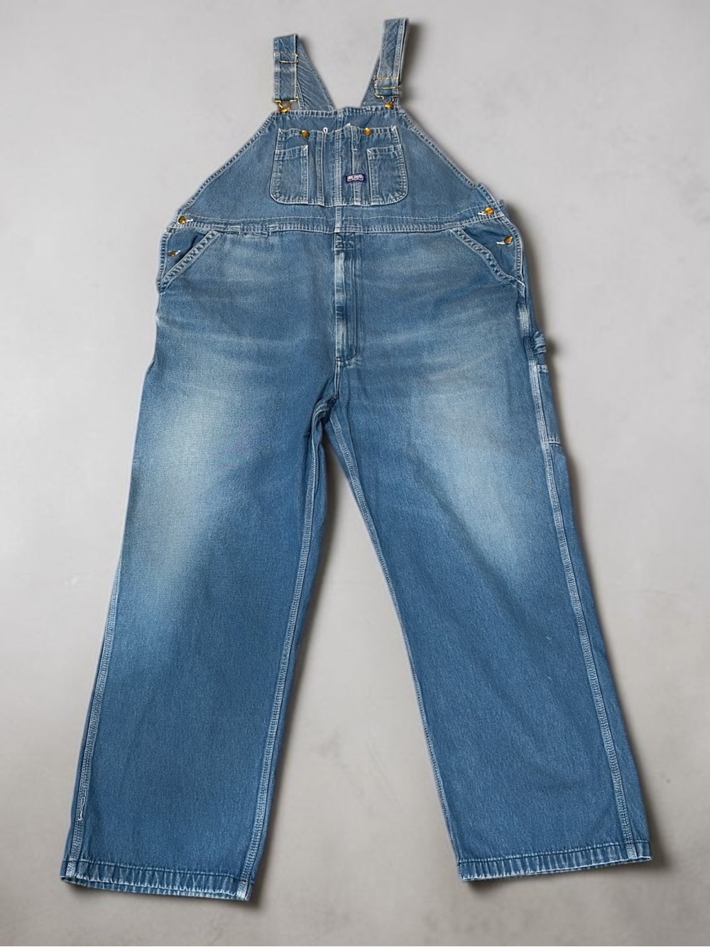 VINTAGE BIG SMITH DENIM BIB OVERALLS  
SEE MEASUREMENTS  LIGHT WASH 48x30